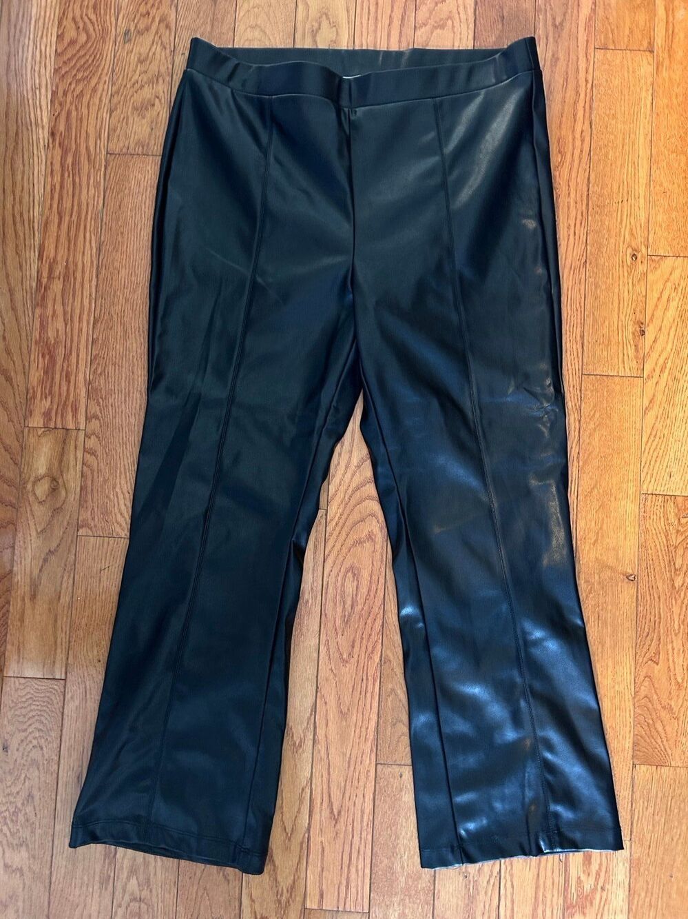 NWT Cupio Jet Black Faux Leather Wide Leg Pull On Pants XL